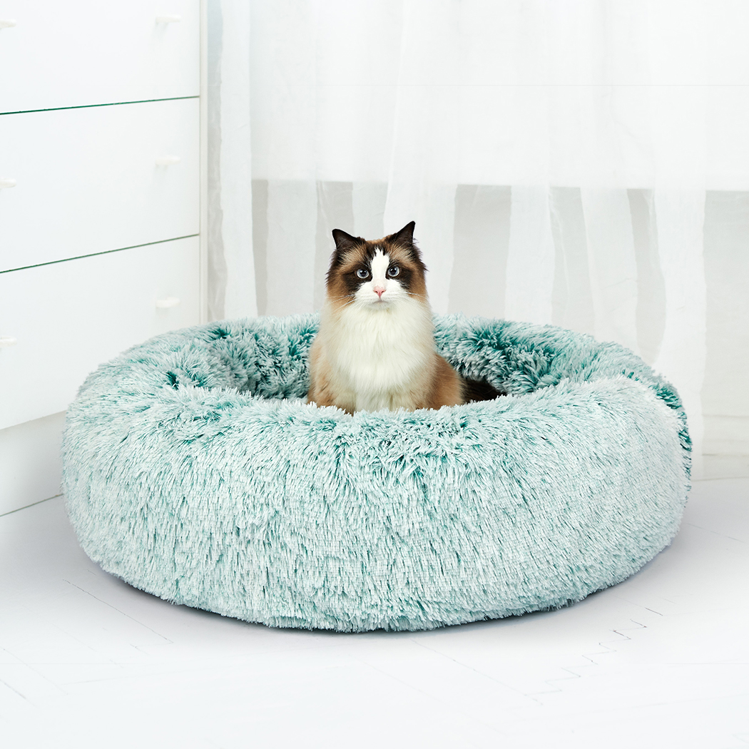 Pet Bed Cat Dog Donut Nest Calming Mat Soft Plush Kennel Teal L My Blog